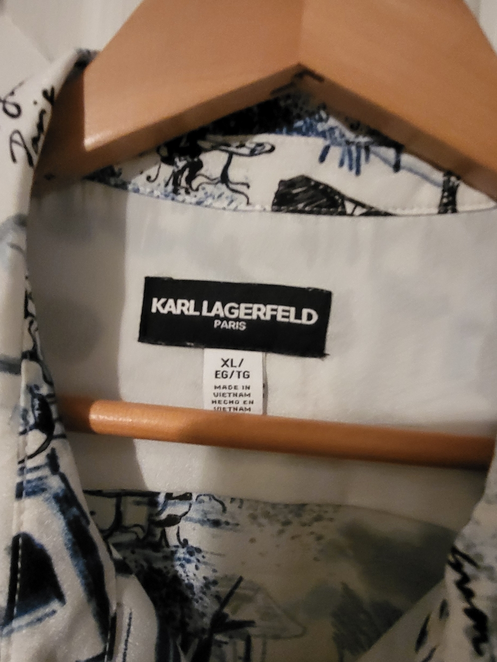Karl Lagerfeld White Shirt with Navy Illustrative Print